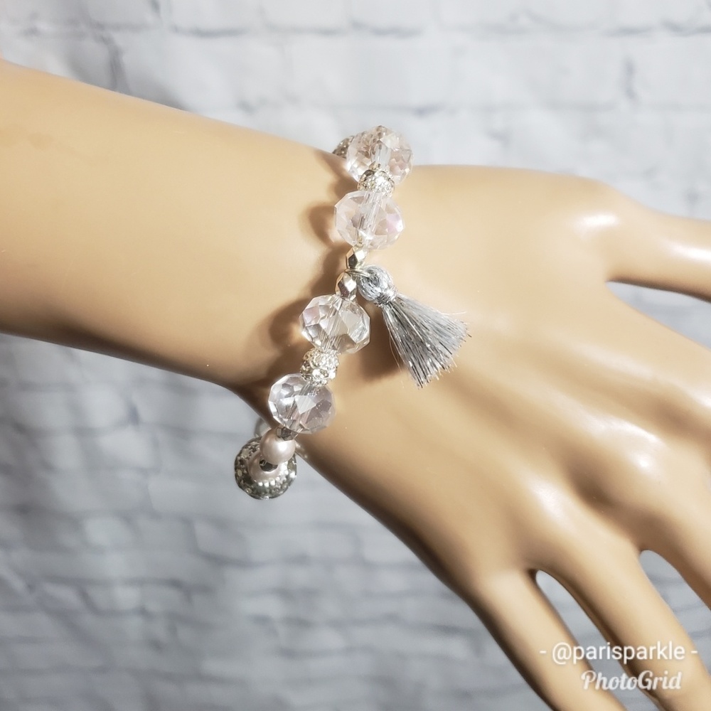 Handmade Silver-toned & Clear Bead Bracelet